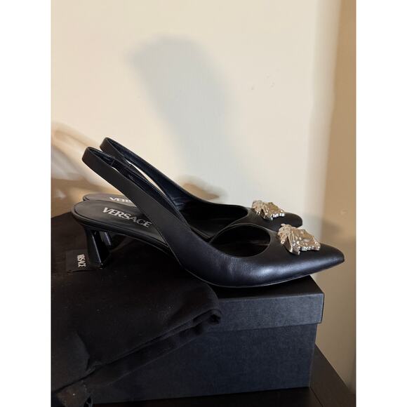 versace silver medusa sling back kitten heel - Picture 3 of 6